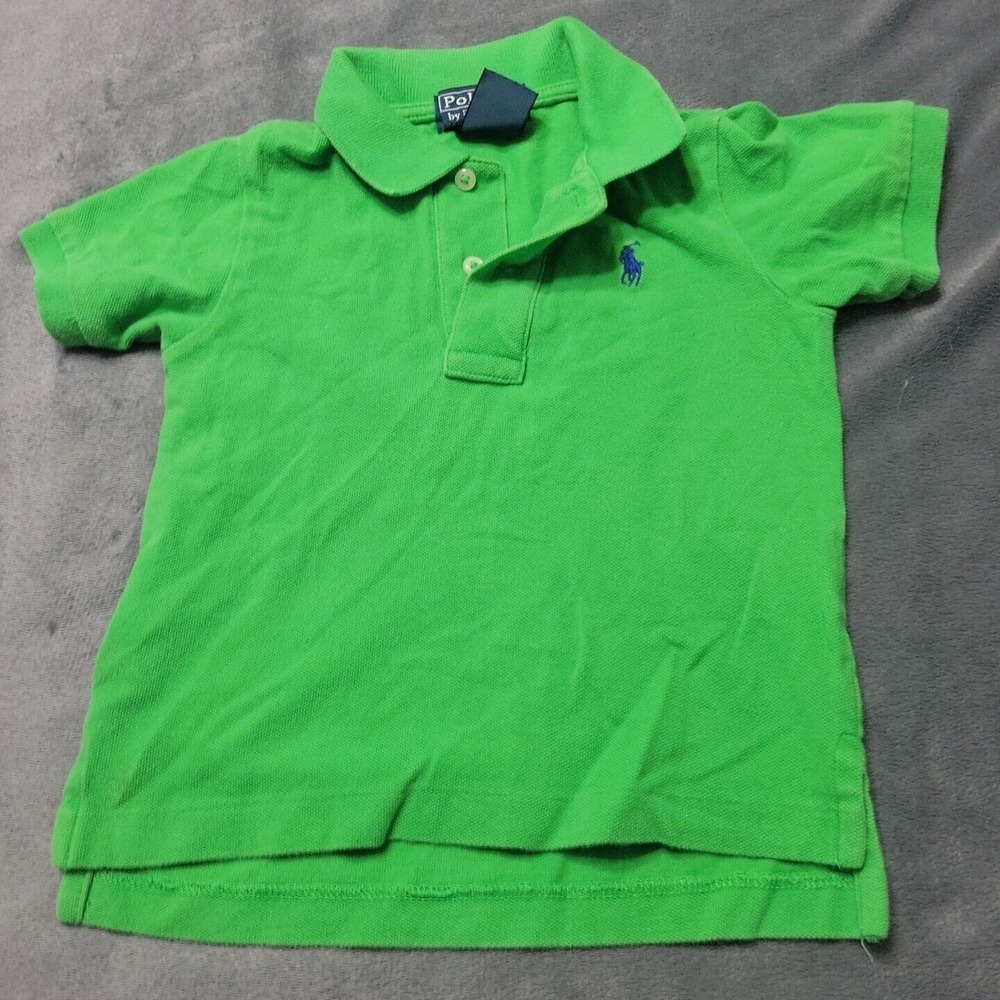 Ralph Lauren Polo Boys 18 Month Green Collared Shirt Blue Pony Short Sleeve Top
